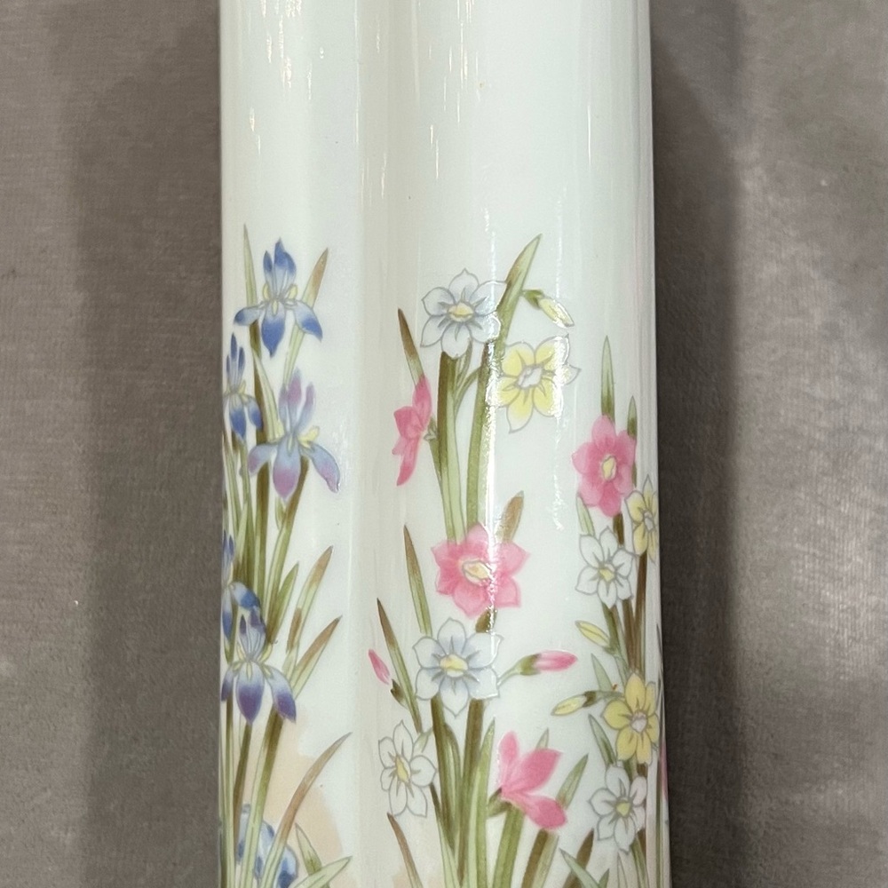 Takahashi San Francisco Hand Painted Floral Vase with Pink and Blue Accents